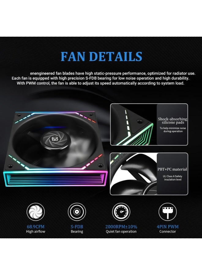 SYXUMLKLS 240 ARGB Liquid Cooler 240mm CPU Liquid Cooler Compatible with Intel LGA 1851/1700 and AMD AM5/AM4, Includes 2 ARGB Fans - Black - Image 3
