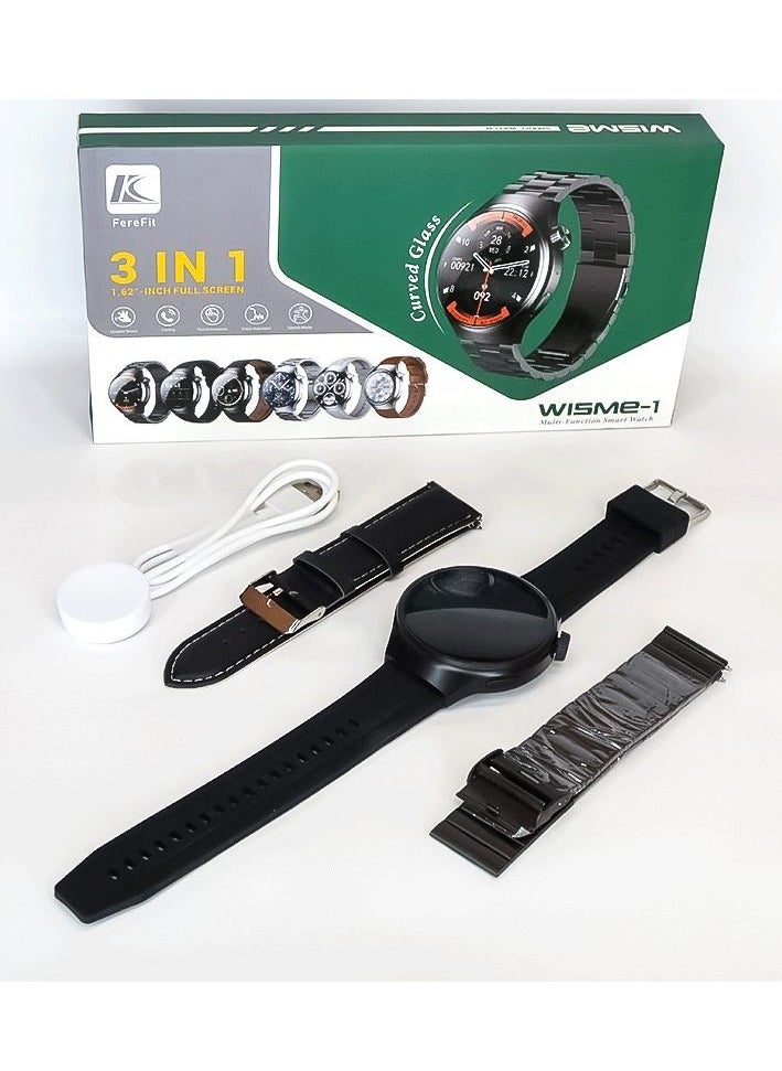 FereFit - Smart watch WISME-1 with Bluetooth calling function (answer/make calls), fitness tracking watch with sleep monitoring function, suitable for iPhone/Android, IP68 waterproof Curved Glass -Black - Image 1