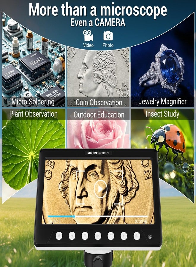 WINWEND Digital Microscope for Adults Kids - 7'' HD IPS Coin Microscope for Error Coins with Screen | 1200X Soldering Microscopes with 8 LED Lights | 32GB SD Card USB for Windows/MacOS White - Image 2