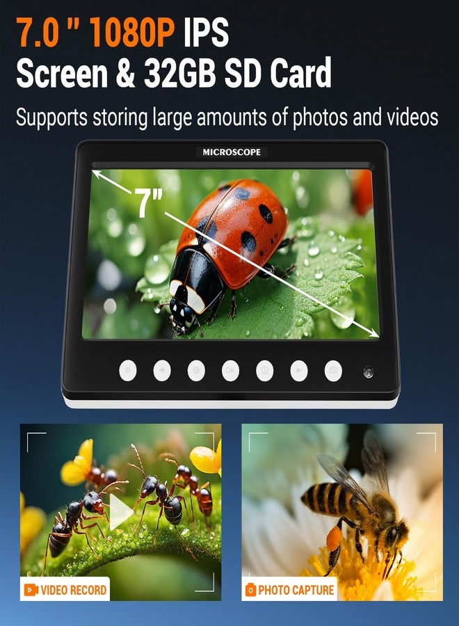 WINWEND Digital Microscope for Adults Kids - 7'' HD IPS Coin Microscope for Error Coins with Screen | 1200X Soldering Microscopes with 8 LED Lights | 32GB SD Card USB for Windows/MacOS White - Image 3