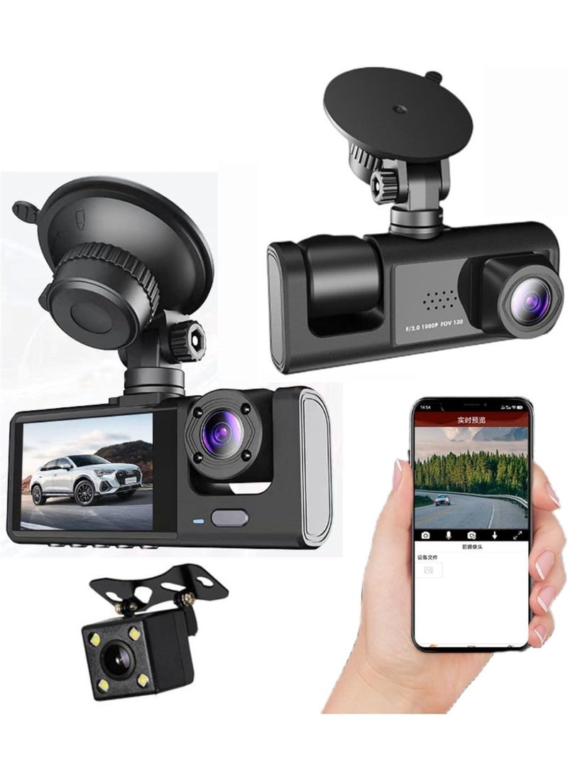 ELTRAZONE 3-Channel 1080P Full HD Dash Cam for Front, Rear & Inside – Includes 32GB Card – Wide Angle Car Camera with Night Vision, Loop Recording, G-Sensor, Motion Detection & 24-Hour Parking Monitor – Ideal for Cars, Taxis, Trucks & Ride-Sharing Vehicles  - Image 1