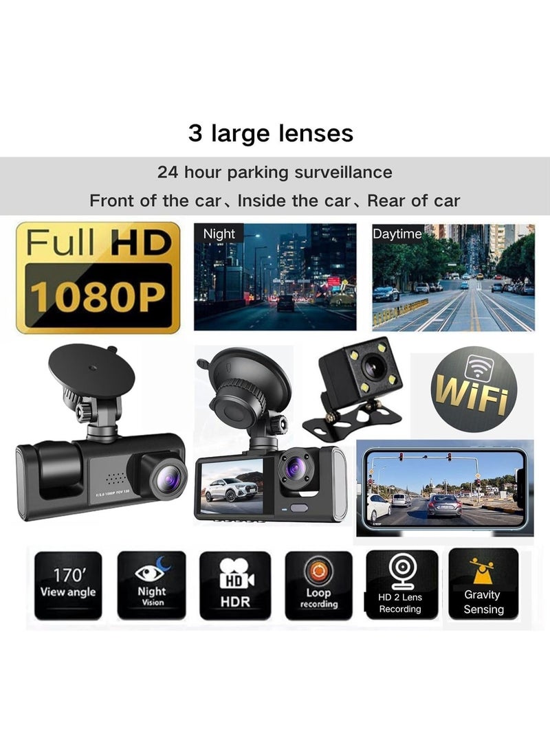 ELTRAZONE 3-Channel 1080P Full HD Dash Cam for Front, Rear & Inside – Includes 32GB Card – Wide Angle Car Camera with Night Vision, Loop Recording, G-Sensor, Motion Detection & 24-Hour Parking Monitor – Ideal for Cars, Taxis, Trucks & Ride-Sharing Vehicles  - Image 2