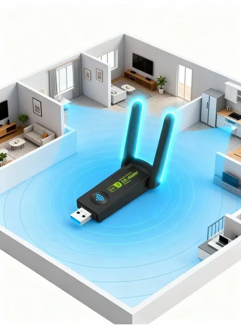 إكس ليفيل 1300Mbps USB WiFi Adapter AC1300  بطاقة شبكة لاسلكية مزدوجة النطاق مع هوائيات طويلة المدى  إنترنت سريع لأجهزة الكمبيوتر المكتبية والكمبيوتر المحمول  ألعاب سلسة وبث وعمل عبر الإنترنت - Image 4