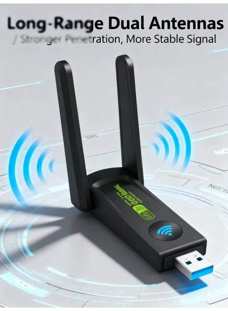إكس ليفيل 1300Mbps USB WiFi Adapter AC1300  بطاقة شبكة لاسلكية مزدوجة النطاق مع هوائيات طويلة المدى  إنترنت سريع لأجهزة الكمبيوتر المكتبية والكمبيوتر المحمول  ألعاب سلسة وبث وعمل عبر الإنترنت - Image 3