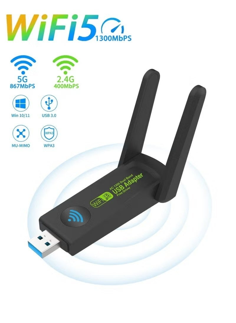 إكس ليفيل 1300Mbps USB WiFi Adapter AC1300  بطاقة شبكة لاسلكية مزدوجة النطاق مع هوائيات طويلة المدى  إنترنت سريع لأجهزة الكمبيوتر المكتبية والكمبيوتر المحمول  ألعاب سلسة وبث وعمل عبر الإنترنت - Image 2