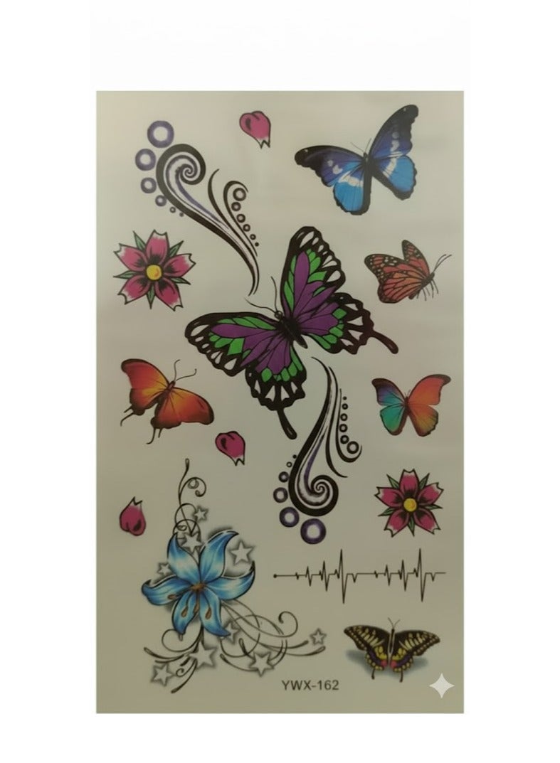 تاتو مؤقت على شكل زهور وفراشات ملونة جذابة. - Image 1