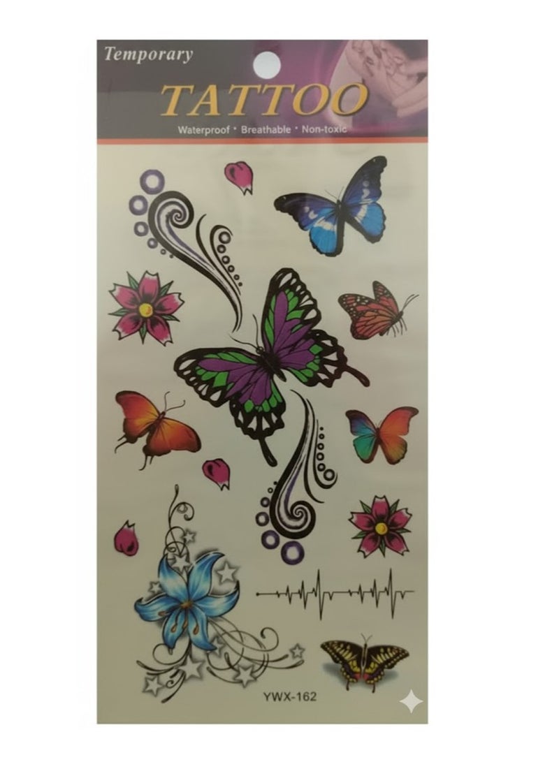 تاتو مؤقت على شكل زهور وفراشات ملونة جذابة. - Image 2