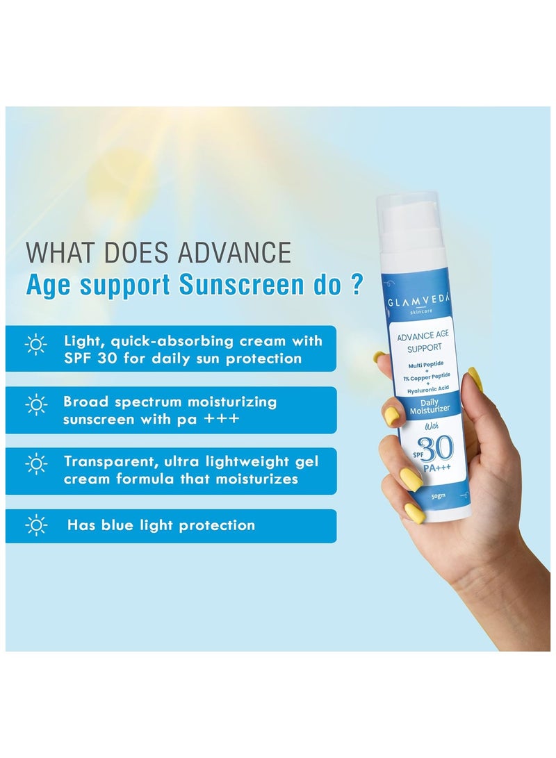 Glamveda 1 percent copper peptide age support sunscreen spf 30 centella asiatica broad spectrum blue light filter uva uvb protection 50gm - Image 2