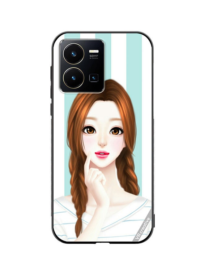 Protective Case Cover For Vivo Y35 Thinking Girl Design Multicolour