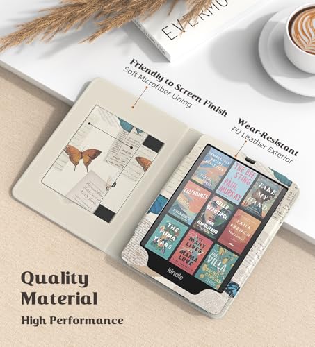 MoKo Case for 7"/6.8" Kindle Paperwhite(12th/11th Gen-2024/2021) and Kindle Colorsoft Signature Edition, Slim PU Shell Cover Case with Auto-Wake/Sleep for Kindle Paperwhite 2024, Vintage Butterfly - Image 4