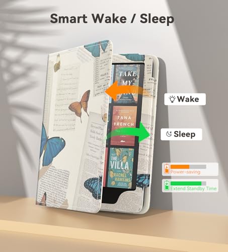 MoKo Case for 7"/6.8" Kindle Paperwhite(12th/11th Gen-2024/2021) and Kindle Colorsoft Signature Edition, Slim PU Shell Cover Case with Auto-Wake/Sleep for Kindle Paperwhite 2024, Vintage Butterfly - Image 5