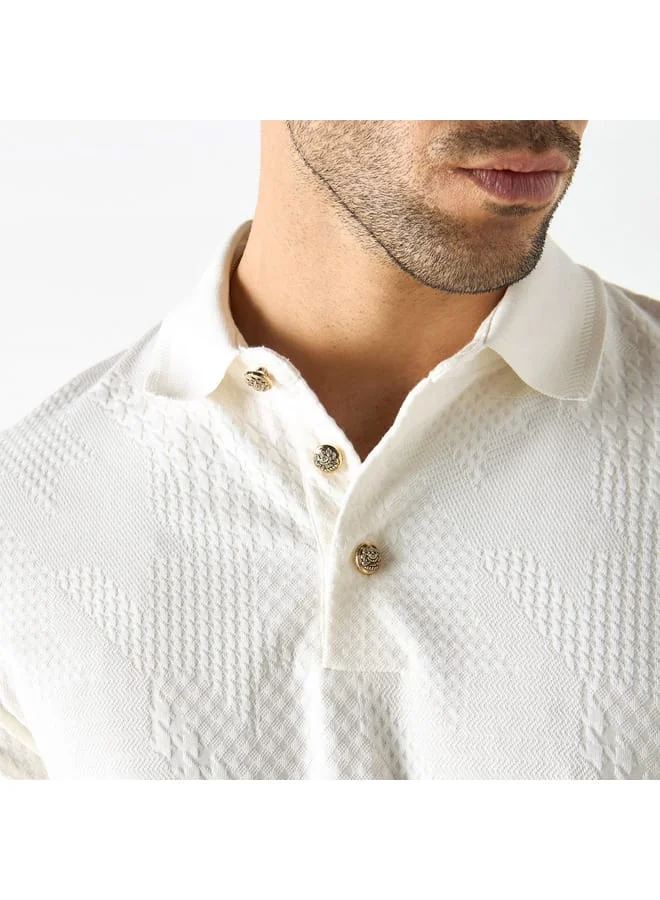Iconic Iconic Textured Polo T-shirt with Short Sleeves
