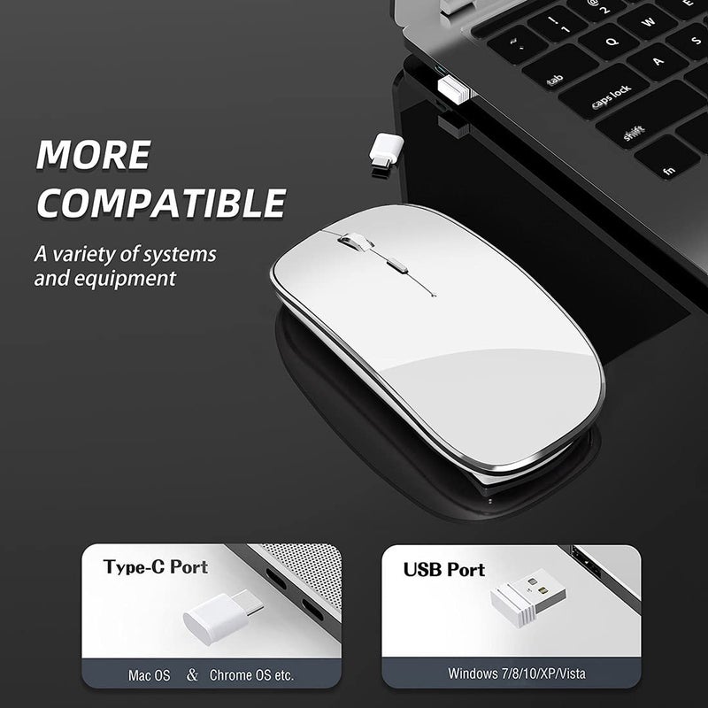 Halpilt Wireless Mouse Chargeable Portable Silent USB-A and Type-C Dual Mode 3 Adjustable DPI for Laptop, PC (Q23S Black) (White) - Image 2
