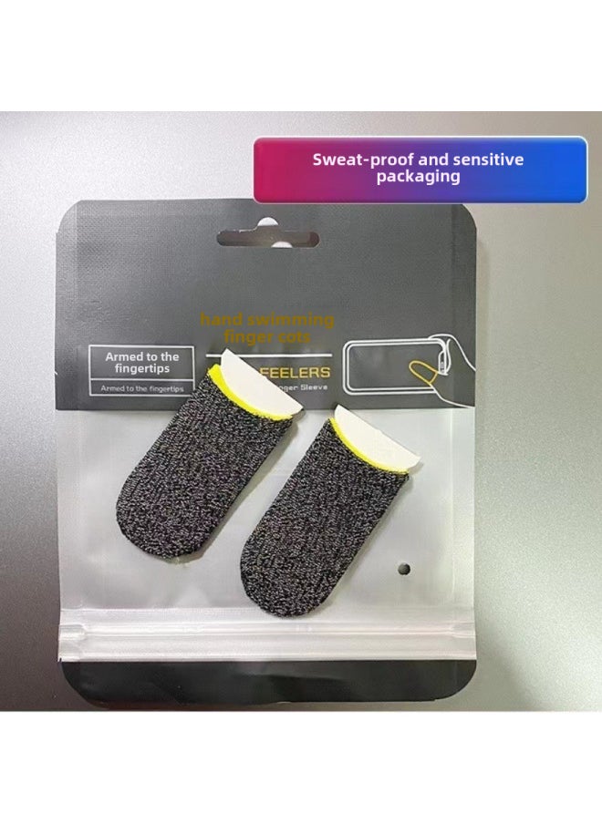 War Bear Silver Cloth Game Finger Cover Touch Screen Non-slip Sweat-proof Ultra-thin Breathable King Chicken Eating Artifact E-sports Hand Swim Finger Cover-Product Color:24-pin Silver Fiber Yellow Edge [pair]]  - Image 1