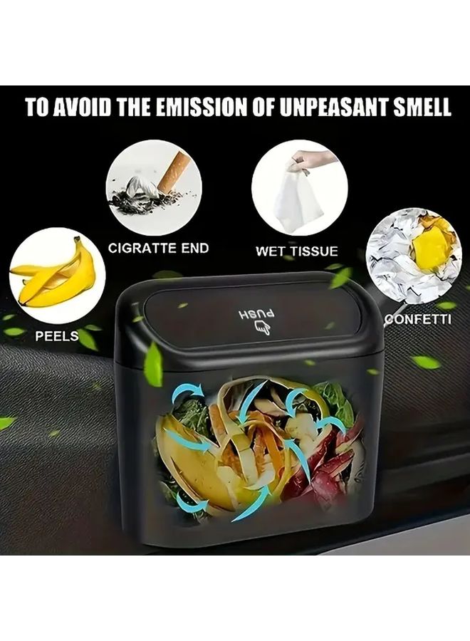 Black Car Door Hanging Trash Bin Leak Proof Compact Lid Side Storage Box - Image 3