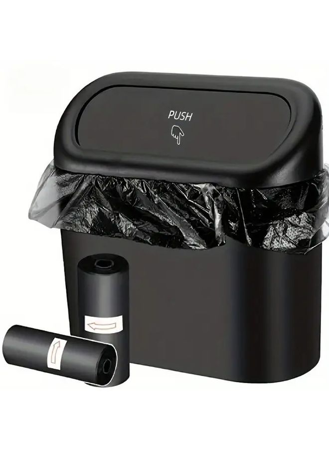 Black Car Door Hanging Trash Bin Leak Proof Compact Lid Side Storage Box - Image 1