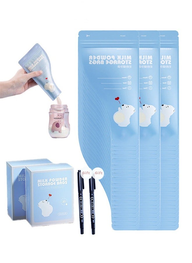 Momore 60 Piece Baby Milk Powder Storage Portable And Disposable Bags With 2 Marking Pen, Blue - Image 1