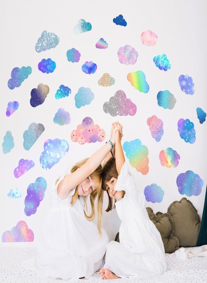 Robmoda Glow in The Dark Colorful Clouds Wall Stickers, Holographic Rainbow Cloud Wall Stickers for Kids Bedroom, Colorful Glitter Vinyl Clouds Decals, Living Room Nursery Playroom Room Home Decor - Image 5