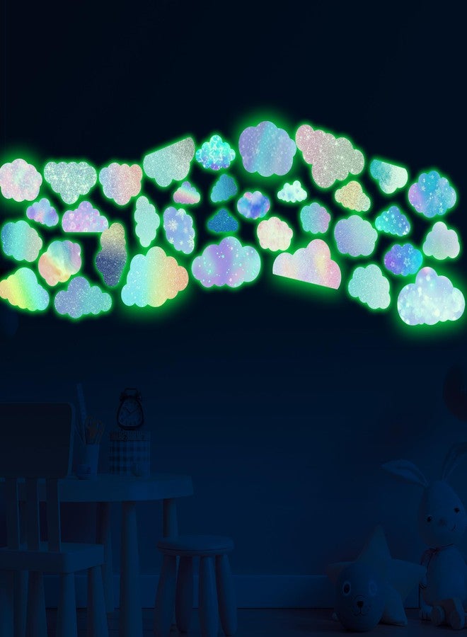 Robmoda Glow in The Dark Colorful Clouds Wall Stickers, Holographic Rainbow Cloud Wall Stickers for Kids Bedroom, Colorful Glitter Vinyl Clouds Decals, Living Room Nursery Playroom Room Home Decor - Image 2