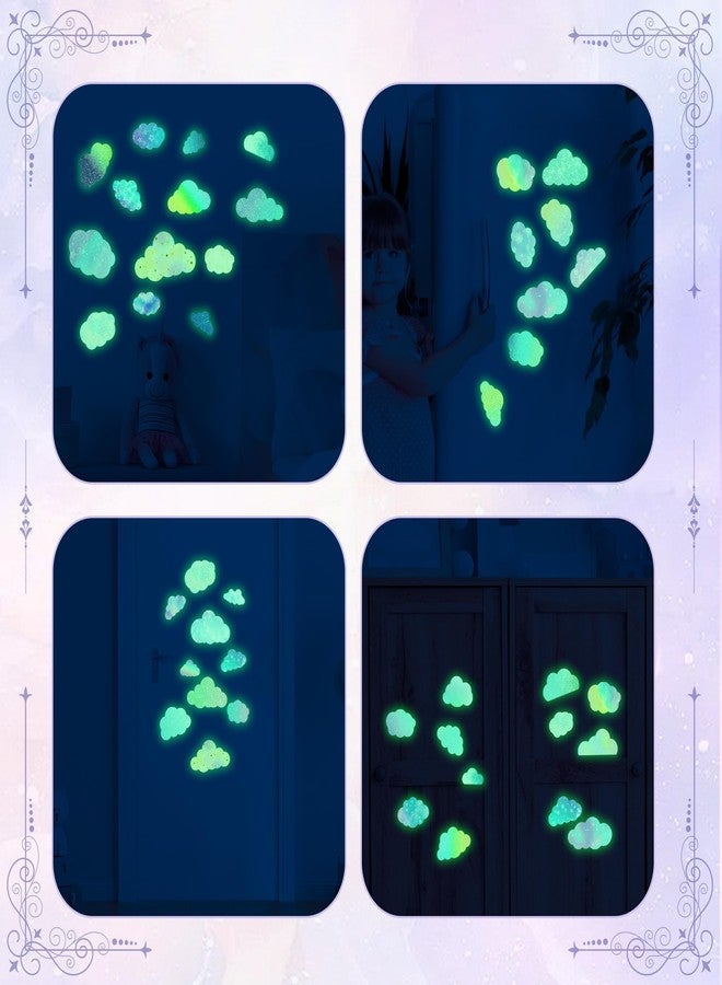 Robmoda Glow in The Dark Colorful Clouds Wall Stickers, Holographic Rainbow Cloud Wall Stickers for Kids Bedroom, Colorful Glitter Vinyl Clouds Decals, Living Room Nursery Playroom Room Home Decor - Image 4