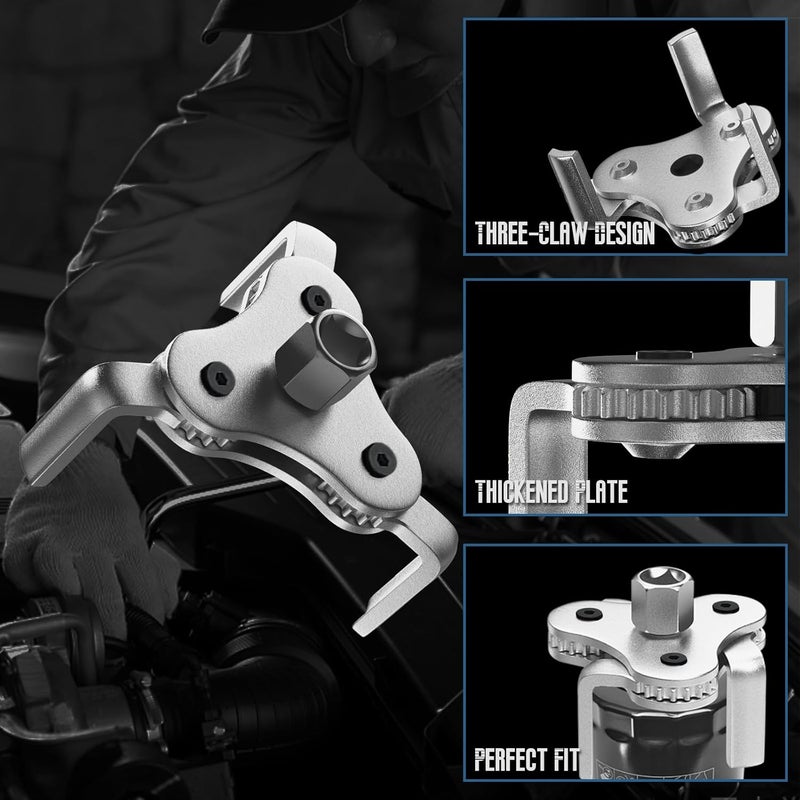 lernbac Universal Oil Filter Wrench Adjustable, From 2-1/2 inch to 4.5 inch 3 Jaw Oil Filter Removal Tool Set, Easy Changes, Efficiency 2 Way Oil Filter Wrench for Cars, Trucks, Motorcycles, 0FW001 - Image 5