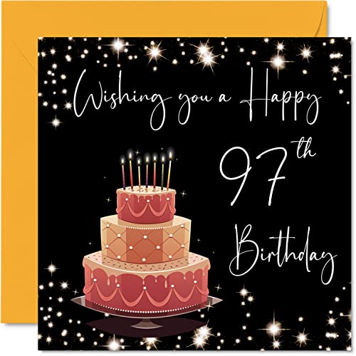 Stuff4 97th Birthday Card for Women Men - Stylish Elegant - Happy Birthday Cards for 97 Year Old Woman Great Grandma Grandpa Mom Dad Papa Aunt, 5.7 x 5.7 Inch Ninety-Seven Ninety-Seventh Greeting Cards Gift - Image 1