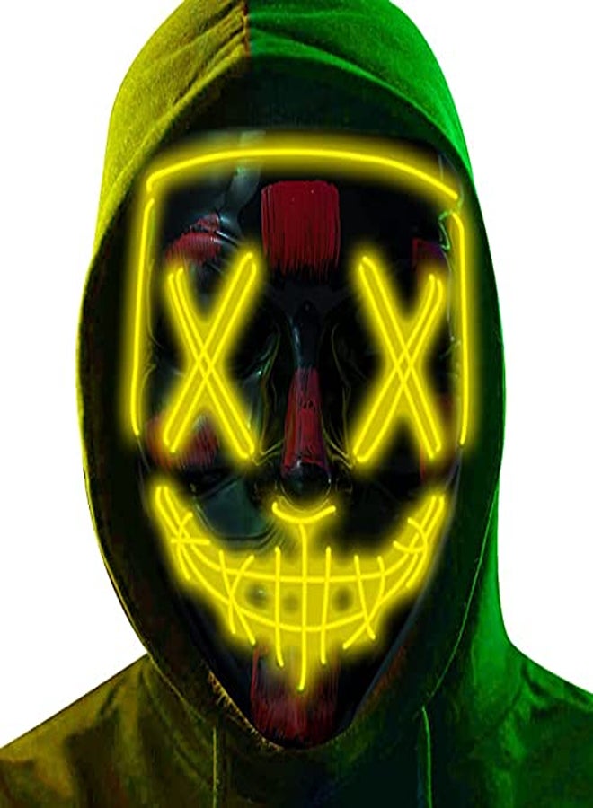 Yellow Neon LED Light-Up Mask – Halloween & Party Cosplay Face Mask - Image 1