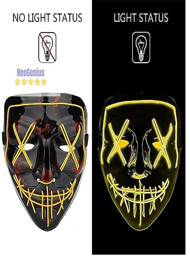 Yellow Neon LED Light-Up Mask – Halloween & Party Cosplay Face Mask - Image 2
