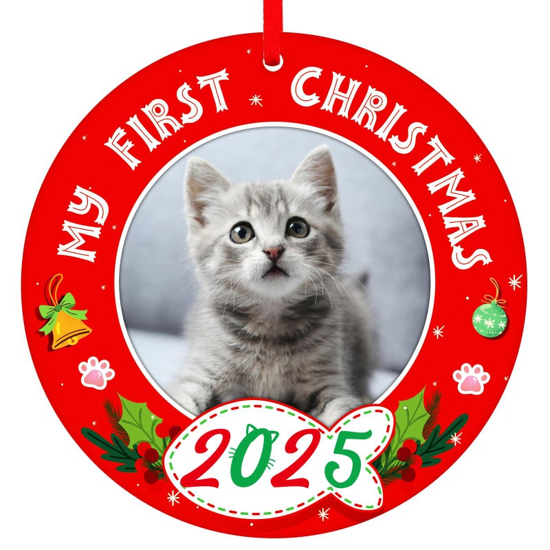 PETCEE Cat Ornaments for Christmas Tree My First Christmas Ornament 2025 Picture Frame Kitty Personalized Photo Hanging Ornaments Gifts for Cat Pet Lovers Decorations