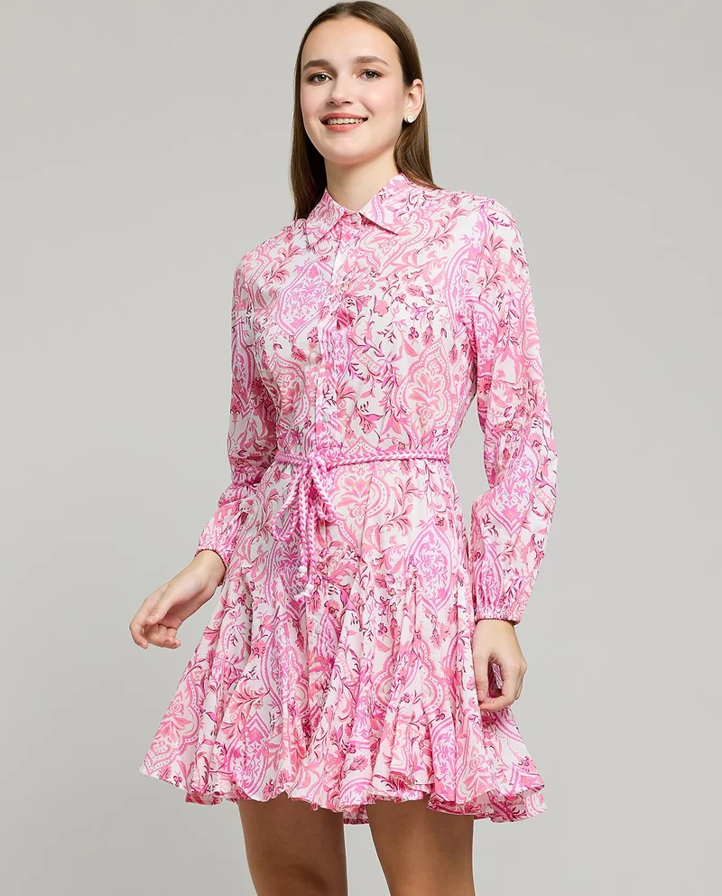 أر أند بي Floral Print Shirt Dress with Long Sleeves