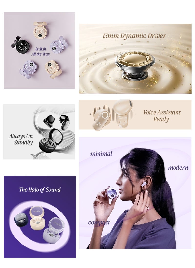 Faster Mystic Wireless Earbuds, Bluetooth 5.3 Earphones, 4Hrs Playback Ear Buds Premium Deep Bass Ear phones Stylish Charging Case- Digital Display, Touch Control Headphones for iOS Android Workout- Stylish Charging Case Premium Deep Bass Wireless Earphone (Purple)  - Image 3