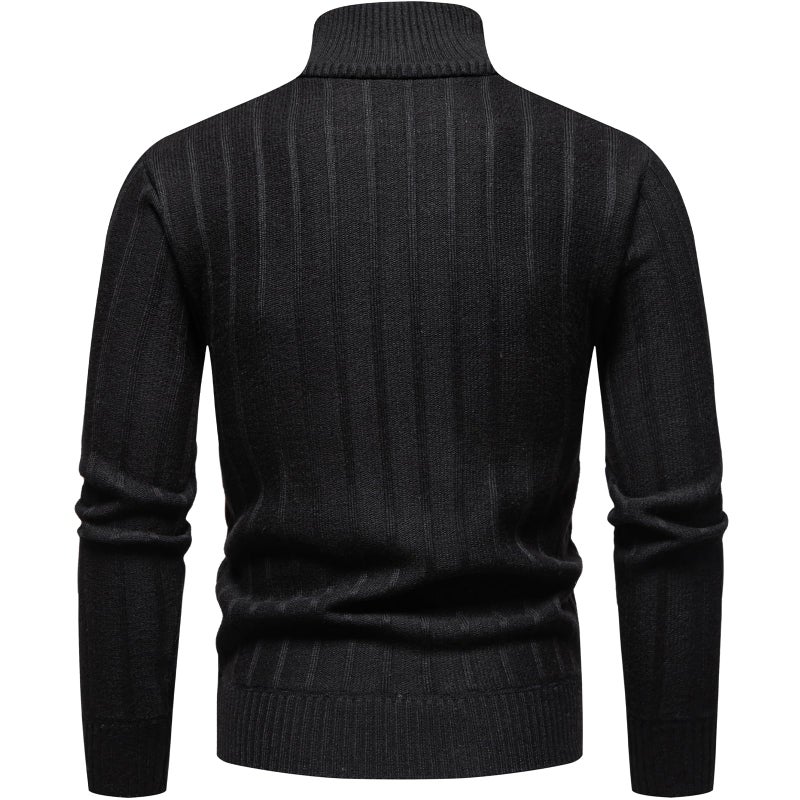 Mylldey Quarter Zip Sweater Men's Pullover Sweaters Knit Long Sleeve Sweater Men(Black-XXL) - Image 3