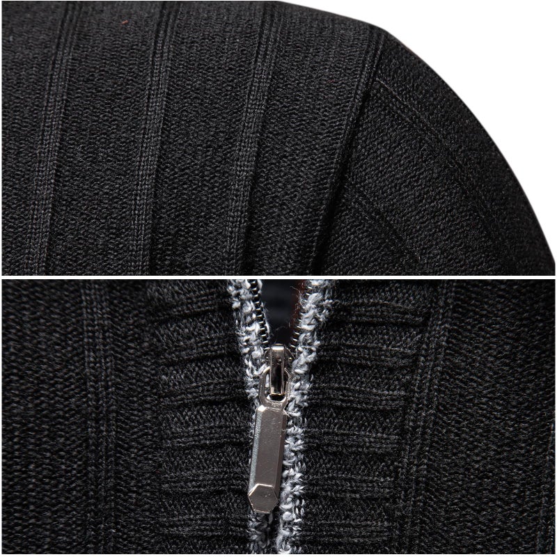 Mylldey Quarter Zip Sweater Men's Pullover Sweaters Knit Long Sleeve Sweater Men(Black-XXL) - Image 5