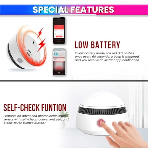 amiciSmart WiFi Smoke Detector with Photoelectric Sensor | SmartLife App Fire Alarm Sensor | 85dB Loud Alert | Battery Operated | 10-Year Life | Remote Monitoring & Test Function - Image 2