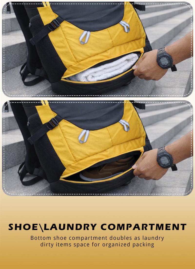 TRAWOC ALPHA 50 Litre Travel Backpack Water Resistant Daypack Bag for Cycling Trekking Hiking Camping for Men & Women, 3 Year Warranty, Yellow - Image 5