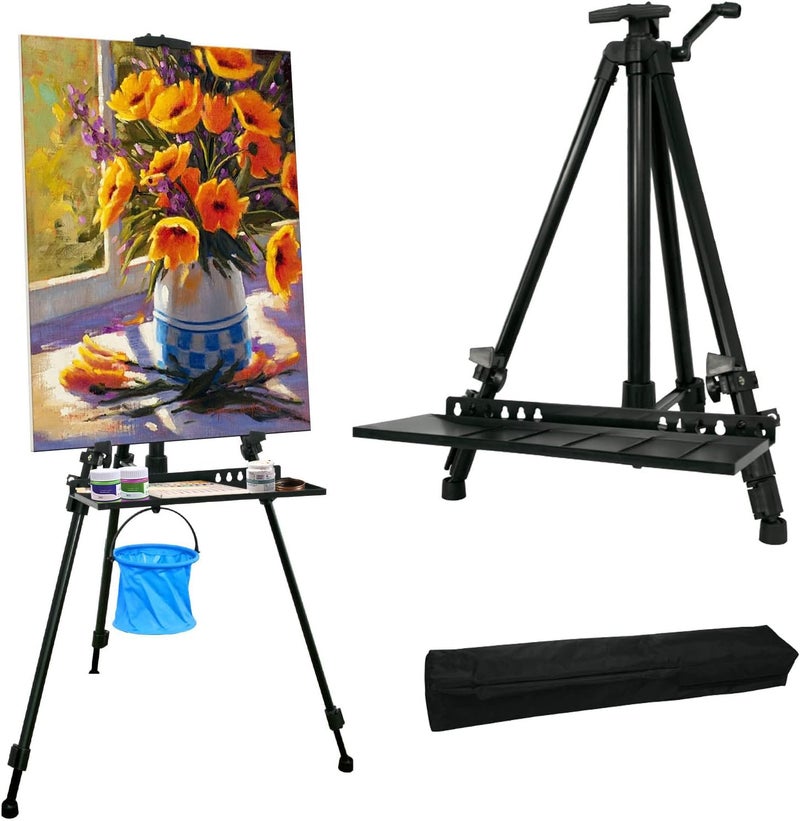 STANDNEE Painting Easel for Adults  Adjustable Artist Easel Stand 50155cm Aluminium Tripod with Folding Legs  Portable Bag Art Display Easel for Canvas Studio Home Use Black