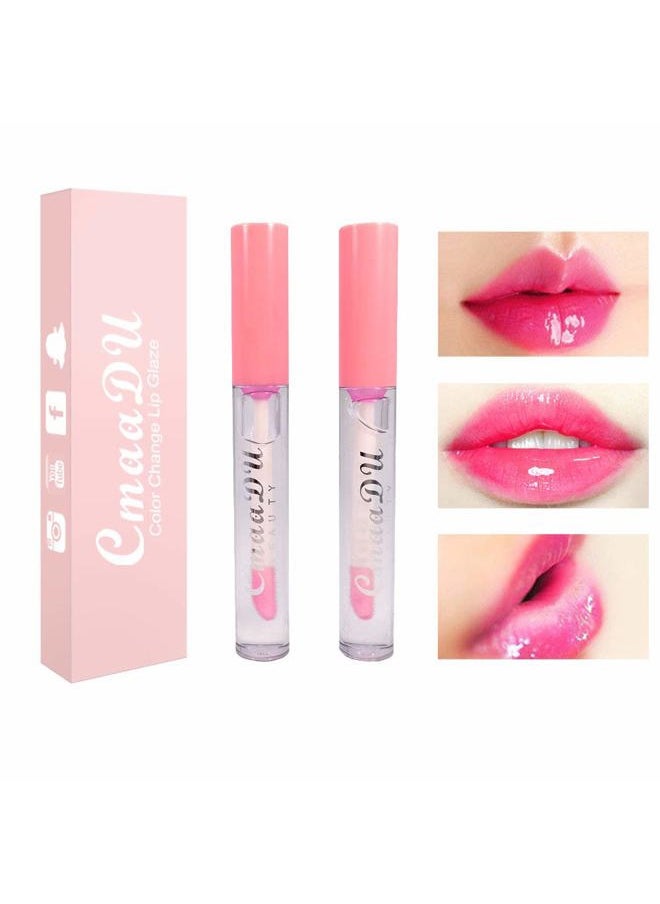 BINGBRUSH 2 Pcs Color Changing Lip Gloss Lip Oil Tinted, Pink Magic Mood Lipstick,Temperature Color Change Lip Stain Lip Balm, Longlasting Lips Will Not Dry Out  - Image 1