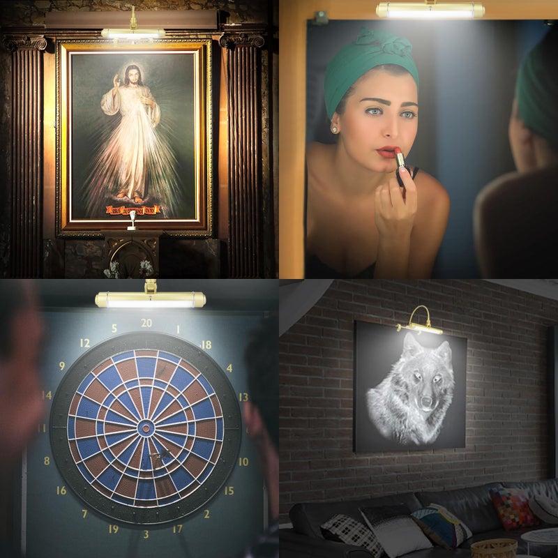 LUXSWAY إطار صور لاسلكي LUXSWAY مع إضاءة LED، إضاءة عرض فنية قابلة لإعادة الشحن، مشبك على الصور، أضواء فوق اللوحات مع جهاز تحكم عن بعد، مصباح فني برأس مرن، 28 LED 3 أوضاع إضاءة 200LM-ذهبي - Image 5