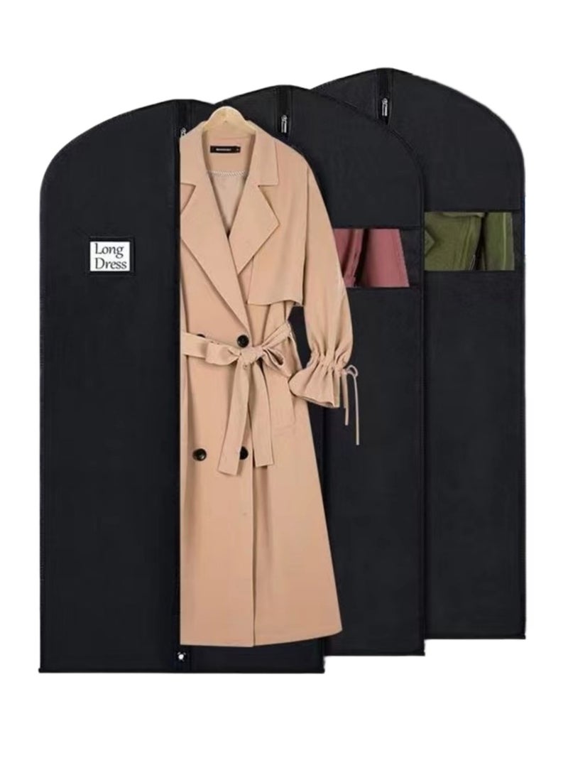 نوفولان حقيبة غبار فستان البدلة، عبوة من 3 قطع، غطاء بدلة غير منسوج، نافذة شفافة سميكة، حقيبة بدلة للحماية من الغبار والرطوبة، حقيبة تخزين البدلة، حقيبة غبار، فتحة تعليق نافذة شفافة، بطاقة اسم (152 × 60 سم، أسود) - Image 1