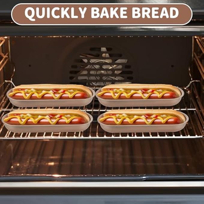 6 PCS 7 Inch Hot Dog Bun Pan Gold HotdogShaped Bread Loaf Pan 7 Inch Baguette Bread Pan NonStick Carbon Steel Mini Cake Pans for Baking Kitchen Picnic 75x28x1 inch - Image 4
