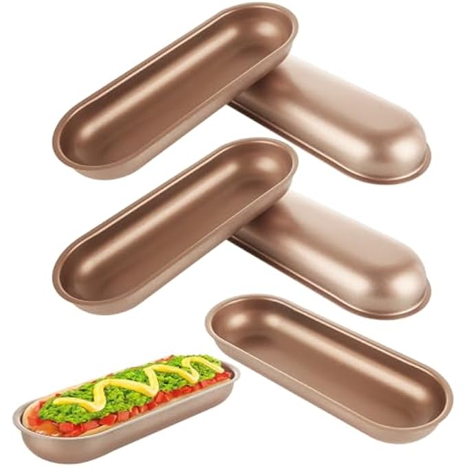 6 PCS 7 Inch Hot Dog Bun Pan Gold HotdogShaped Bread Loaf Pan 7 Inch Baguette Bread Pan NonStick Carbon Steel Mini Cake Pans for Baking Kitchen Picnic 75x28x1 inch - Image 2