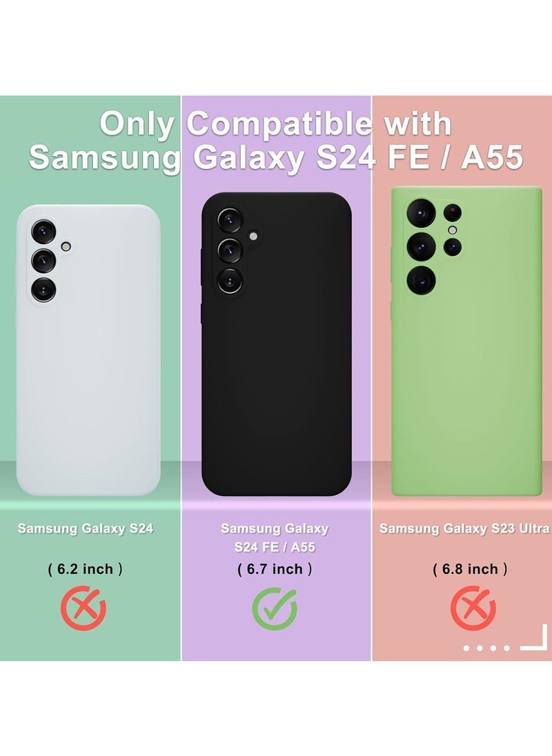 JAJEEK Samsung Galaxy S24 FE / Galaxy A55 5G Case – Slim Silicone Phone Cover with 1 Screen Protector, Soft Anti-Scratch Microfiber Lining, Full Body Shockproof Protection, Wireless Charging Compatible, Black - Image 2