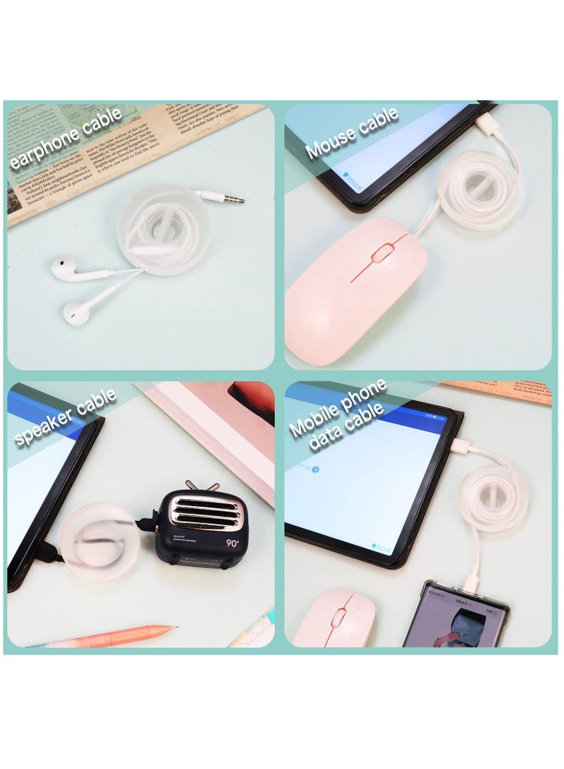 KASTWAVE 9 Pcs Charging Cord Organizer Portable Charger Cord Holder Round Storage Cable Winder Retractable Cable Management Flexible USB Cable Reel for Home Office Classroom, Transparent - Image 4
