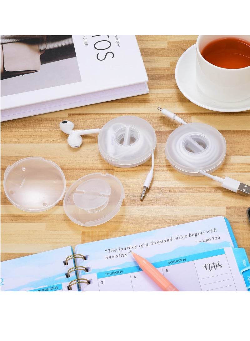 KASTWAVE 9 Pcs Charging Cord Organizer Portable Charger Cord Holder Round Storage Cable Winder Retractable Cable Management Flexible USB Cable Reel for Home Office Classroom, Transparent - Image 5