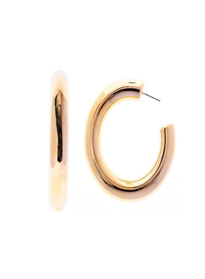 NTLX Chunky Hoop Earrings for Women - Dupes Earrings Trendy Lightweight Bold Puffy Organic Hollow Open Hoops - Hypoallergenic Gold Plated Fashion Jewelry for Women - included Gift Box (50mm, Gold) - Image 1