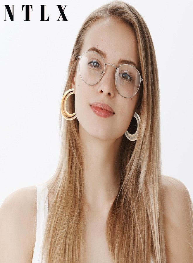 NTLX Chunky Hoop Earrings for Women - Dupes Earrings Trendy Lightweight Bold Puffy Organic Hollow Open Hoops - Hypoallergenic Gold Plated Fashion Jewelry for Women - included Gift Box (50mm, Gold) - Image 3