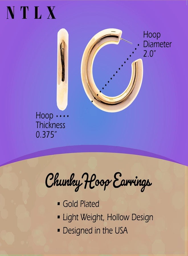 NTLX Chunky Hoop Earrings for Women - Dupes Earrings Trendy Lightweight Bold Puffy Organic Hollow Open Hoops - Hypoallergenic Gold Plated Fashion Jewelry for Women - included Gift Box (50mm, Gold) - Image 2