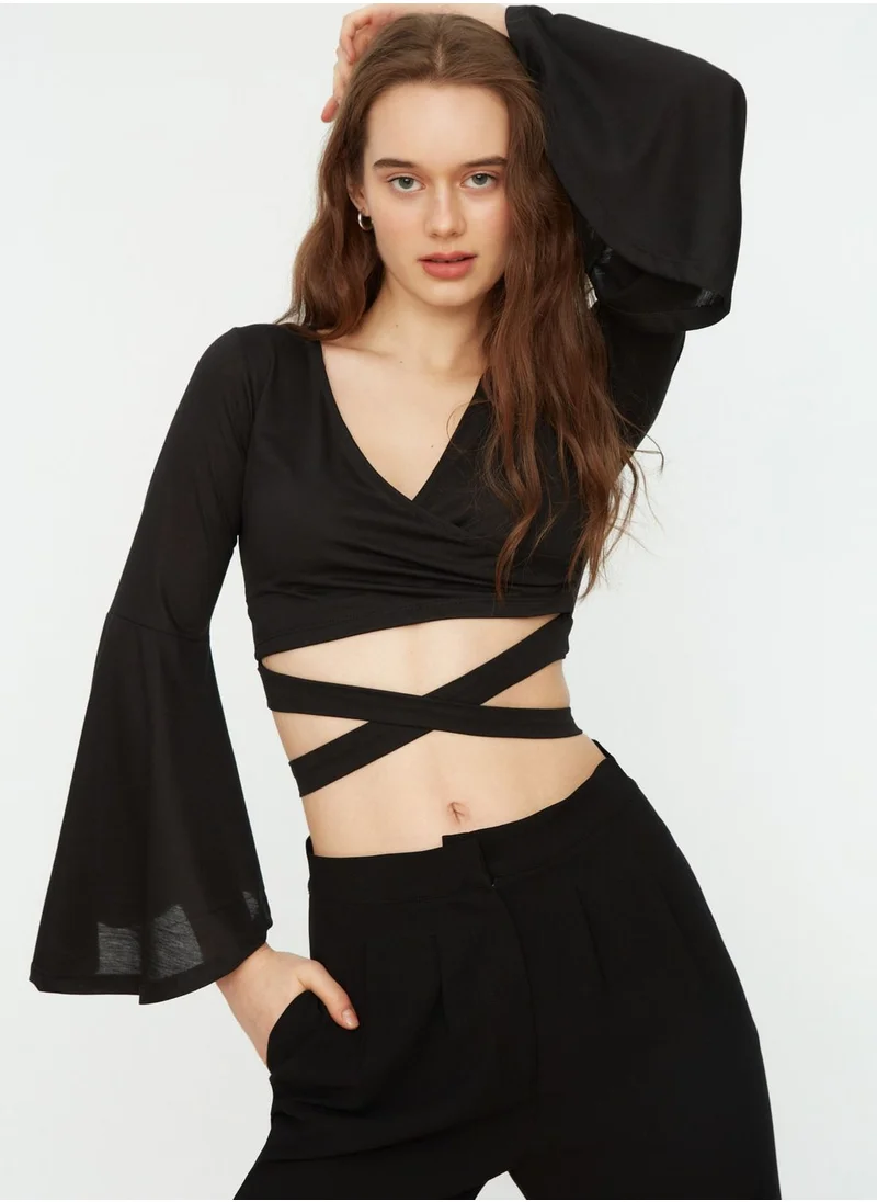 trendyol Cross Strap Flute Sleeve Top