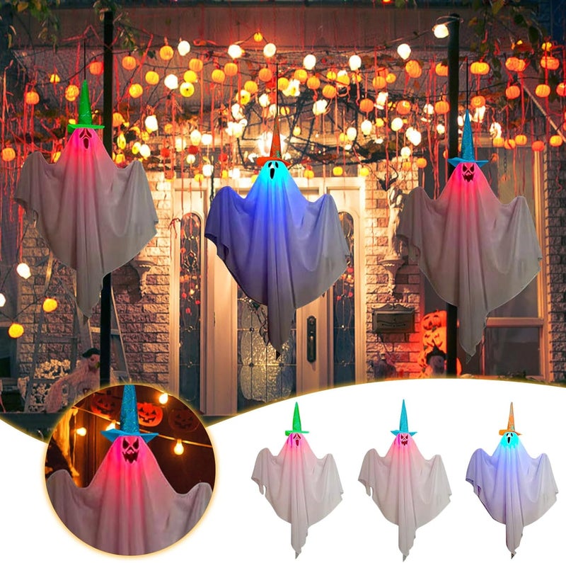 klarako Halloween Decorations Outdoor, 3 PCS Lighted Hanging Glowing Ghost Hat, Light Up Ghost, Halloween Outdoor Decor Clearance, Halloween String Lights for Indoor Outdoor Yard, Halloween Party - Image 2