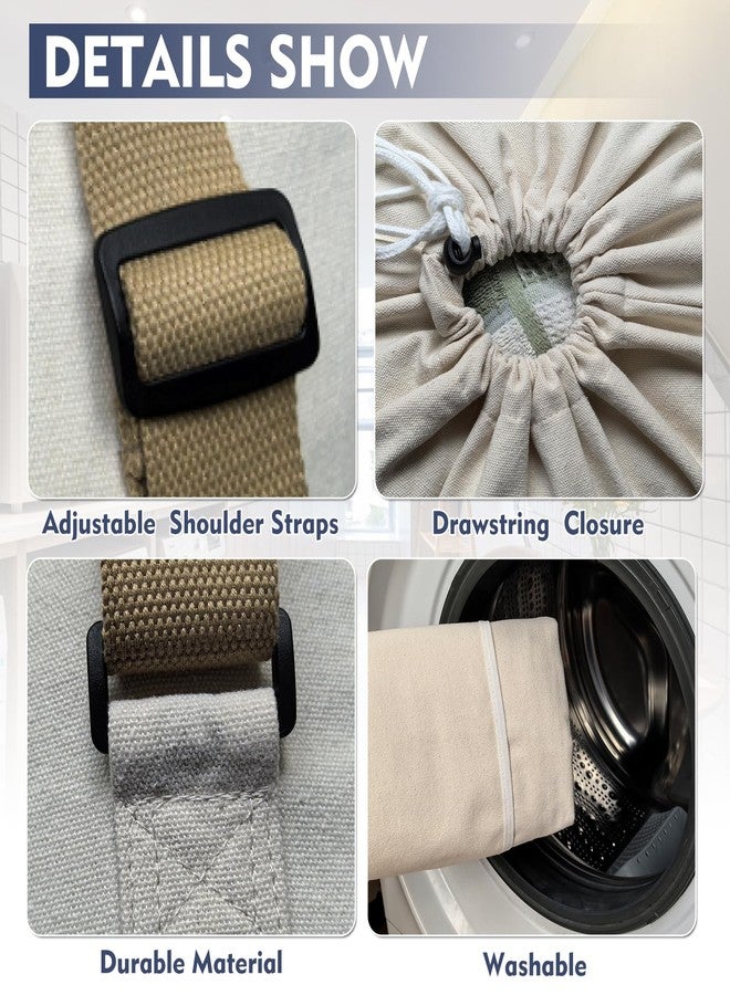 GORISEN Canvas Laundry bag, Washable Laundry backpack, Adjustable Straps, Large Front Pocket, Drawstring Closure (BEIGE, XX-Large) - Image 4